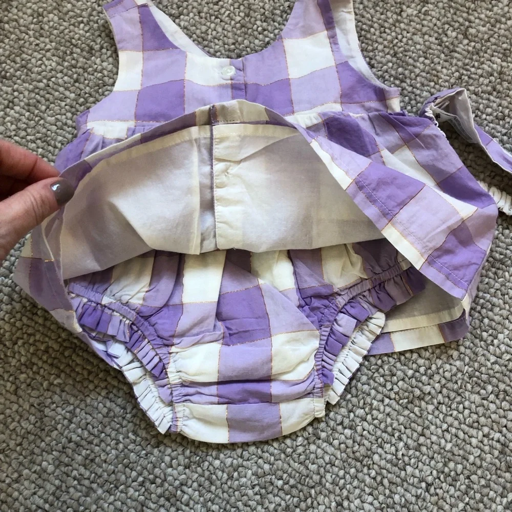 NWT Baby Gap Shiny Gingham 3-Piece Outfit Set- Top, Bloomers, Headband